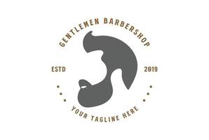 ancien rétro Facile homme Masculin cheveux avec moustache et barbe pour messieurs salon de coiffure coiffure badge emblème logo vecteur