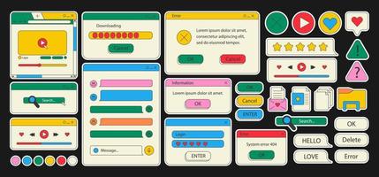 Années 90 rétro vaporwave vieux bureau utilisateur interface éléments. mignonne nostalgique ordinateur interface utilisateur, ancien esthétique Icônes et les fenêtres vecteur ensemble. Années 90 interface numérique, rétro fenêtre ordinateur Stock illustration