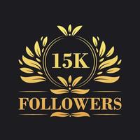 15k suiveurs fête conception. luxueux 15k suiveurs logo pour social médias suiveurs vecteur