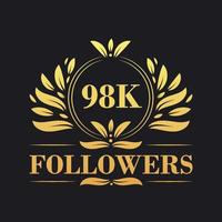 98k suiveurs fête conception. luxueux 98k suiveurs logo pour social médias suiveurs vecteur