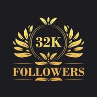 32k suiveurs fête conception. luxueux 32k suiveurs logo pour social médias suiveurs vecteur