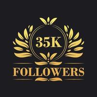 35k suiveurs fête conception. luxueux 35k suiveurs logo pour social médias suiveurs vecteur