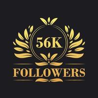 56k suiveurs fête conception. luxueux 56k suiveurs logo pour social médias suiveurs vecteur