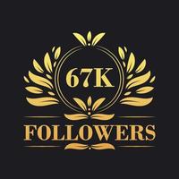 67k suiveurs fête conception. luxueux 67k suiveurs logo pour social médias suiveurs vecteur