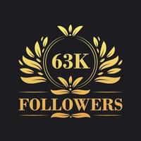 63k suiveurs fête conception. luxueux 63k suiveurs logo pour social médias suiveurs vecteur