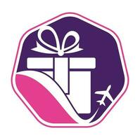 création de logo vectoriel cadeau de voyage. vecteur de combinaison de logo cadeau et avion.