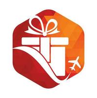 création de logo vectoriel cadeau de voyage. vecteur de combinaison de logo cadeau et avion.