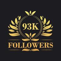 93k suiveurs fête conception. luxueux 93k suiveurs logo pour social médias suiveurs vecteur