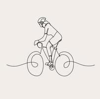 cycliste ligne art, minimaliste motard, Montagne vélo, extrême sport , vélo contour dessin, aptitude les athlètes illustration, vecteur