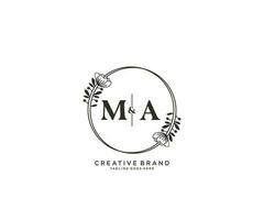 initiale ma des lettres main tiré féminin et floral botanique logo adapté pour spa salon peau cheveux beauté boutique et cosmétique entreprise. vecteur