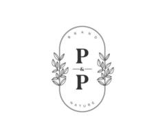 initiale pp des lettres magnifique floral féminin modifiable premade monoline logo adapté pour spa salon peau cheveux beauté boutique et cosmétique entreprise. vecteur