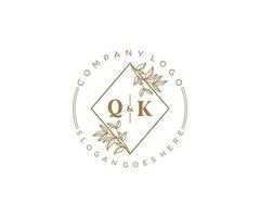 initiale qk des lettres magnifique floral féminin modifiable premade monoline logo adapté pour spa salon peau cheveux beauté boutique et cosmétique entreprise. vecteur