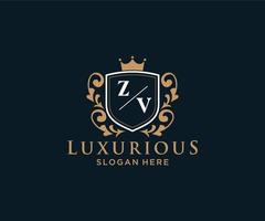 modèle initial de logo de luxe royal de lettre zv dans l'art vectoriel pour le restaurant, la royauté, la boutique, le café, l'hôtel, l'héraldique, les bijoux, la mode et d'autres illustrations vectorielles.