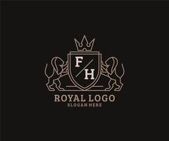 modèle initial de logo fh lettre lion royal luxe en art vectoriel pour restaurant, royauté, boutique, café, hôtel, héraldique, bijoux, mode et autres illustrations vectorielles.