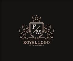 modèle initial de logo fm lettre lion royal luxe en art vectoriel pour restaurant, royauté, boutique, café, hôtel, héraldique, bijoux, mode et autres illustrations vectorielles.