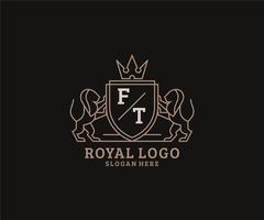 modèle de logo de luxe initial de lettre ft lion royal dans l'art vectoriel pour le restaurant, la royauté, la boutique, le café, l'hôtel, l'héraldique, les bijoux, la mode et d'autres illustrations vectorielles.