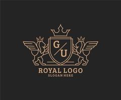 initiale gu lettre Lion Royal luxe héraldique, crête logo modèle dans vecteur art pour restaurant, royalties, boutique, café, hôtel, héraldique, bijoux, mode et autre vecteur illustration.