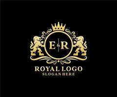 modèle de logo de luxe royal lion lettre initiale er dans l'art vectoriel pour le restaurant, la royauté, la boutique, le café, l'hôtel, l'héraldique, les bijoux, la mode et d'autres illustrations vectorielles.