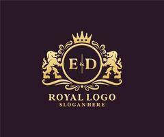 modèle de logo initial ed lettre lion royal luxe en art vectoriel pour restaurant, royauté, boutique, café, hôtel, héraldique, bijoux, mode et autres illustrations vectorielles.
