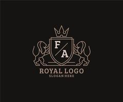 modèle initial de logo de luxe fa lettre lion royal dans l'art vectoriel pour le restaurant, la royauté, la boutique, le café, l'hôtel, l'héraldique, les bijoux, la mode et d'autres illustrations vectorielles.