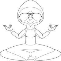 mignonne dessin animé méditer yoga fille dans sweat à capuche et des lunettes de soleil ligne dessin vecteur
