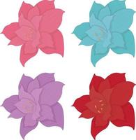 quatre couleurs rose, bleu, violet et rouge amaryllis fleurs collection vecteur illustration