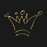 couronne dessinée à la main de paillettes d'or. reine de croquis de graffiti simple ou couronne de roi. couronnement impérial royal et symbole monarque isolé sur fond sombre. illustration vectorielle. vecteur