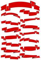 ensemble de quinze rubans de dessin animé rouge et bannières pour la conception web. grand élément de design isolé sur fond blanc. illustration vectorielle. vecteur