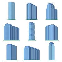 ensemble de neuf immeubles de grande hauteur modernes sur fond blanc. vue du bâtiment depuis le bas. illustration vectorielle isométrique. vecteur