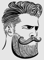 branché, une barbu homme avec sérieux regarder. pouvez être utilisé comme une impression sur t-shirts et Sacs et Stationnaire ou comme une affiche, barbu homme vecteur illustration, salon de coiffure logo et signe, noir et gris couleurs