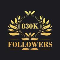830k suiveurs fête conception. luxueux 830k suiveurs logo pour social médias suiveurs vecteur