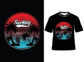 surfant le coucher du soleil pour T-shirt conception, surfant T-shirt, le coucher du soleil vecteur