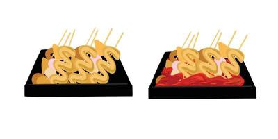 vecteur main tiré plat conception coréen poisson gâteau casse-croûte et soupe illustration