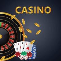 Bannière d'invitation vip de luxe de casino avec cartes à jouer, jetons de casino et pièce d'or vecteur