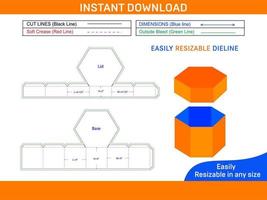 hexagonal boîte avec couvercle, cadeau boîte dieline modèle boîte dieline et 3d boîte vecteur