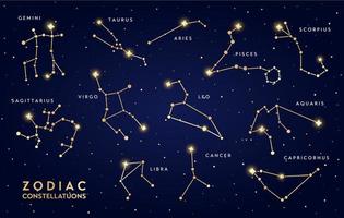 d'or zodiaque constellations brillant dans nuit ciel vecteur