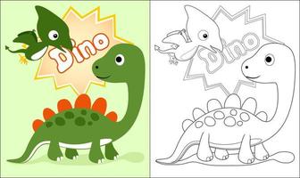 coloration livre ou page de mignonne dinosaures dessin animé vecteur