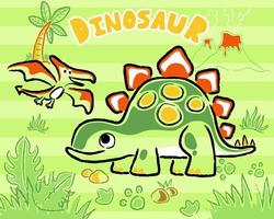 vecteur illustration de main tiré dinosaures dessin animé dans forêt