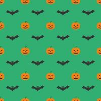 Halloween modèle, souriant et marrant dessin animé personnages citrouille sur vert Contexte. vecteur
