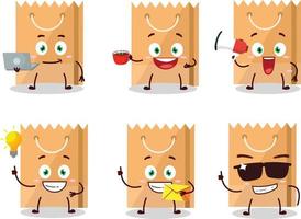 épicerie sac dessin animé personnage avec divers les types de affaires émoticônes vecteur