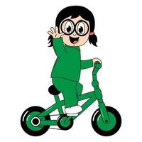 mignonne fille dessin animé balade vélo graphique vecteur