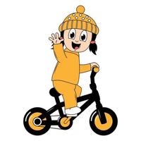 mignonne fille dessin animé balade vélo graphique vecteur