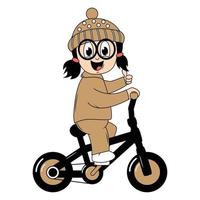 mignonne fille dessin animé balade vélo graphique vecteur