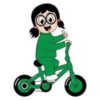 mignonne fille dessin animé balade vélo graphique vecteur