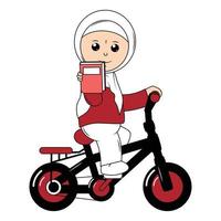 mignonne fille dessin animé balade vélo graphique vecteur