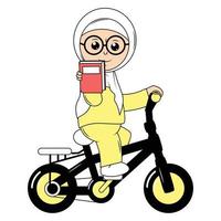 mignonne fille dessin animé balade vélo graphique vecteur