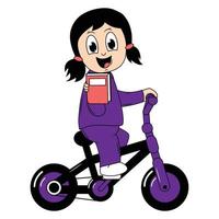 mignonne fille dessin animé balade vélo graphique vecteur