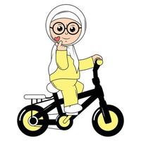 mignonne fille dessin animé balade vélo graphique vecteur