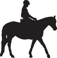 noir silhouette de une femme équitation cheval vecteur