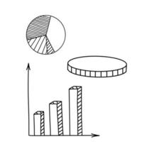 affaires griffonnage Icônes. pièce de monnaie, diagramme. vecteur contour des illustrations isolé sur blanc